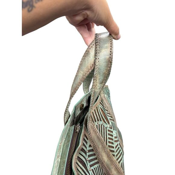 Corral Green Brown Leather Cut Out Shoulder Bag Purse Bling Western Rodeo - Picture 3 of 16